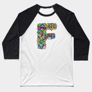 Alphabet Monster Doodle Letter F Monogram Baseball T-Shirt